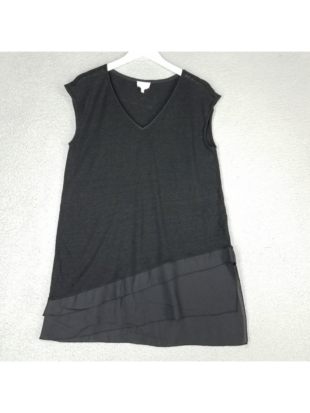 Deletta Linen Tunic Shirt Women's Large Black Lagenlook Sheer V-Neck Casual